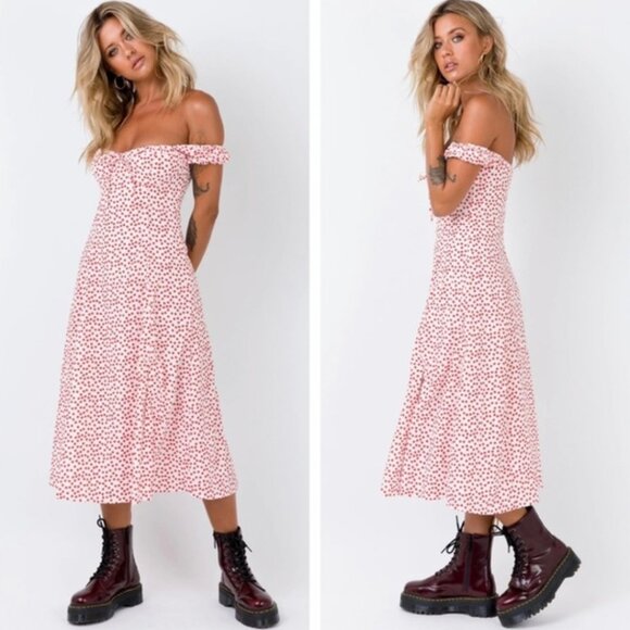 Princess Polly Dresses & Skirts - Princess Polly | Ga Ga Floral Midi Summer Sundress Dress in White & Red Size 4